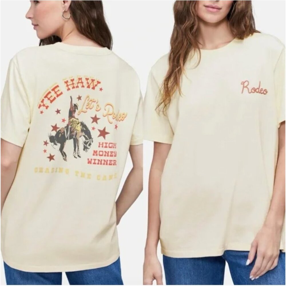 WILDFOX Rodeo Cowboy Ryan Ex-Boyfriend Western Graphic Tee in Eggnog, M NWT
